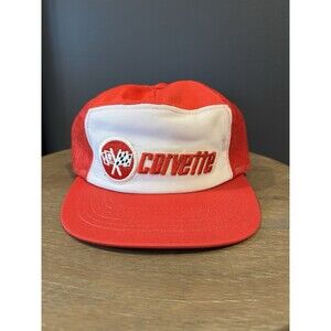 Vintage Red Corvette Trucker Snapback Hat Patch Logo Embroidered Adjustable